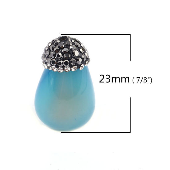 Image de (Classement A) Perles en Agate ( Naturel ) Goutte d'Eau Bleu à Strass Noir & Transparent 24mm x 15mm, Trou: env. 1.9mm, 1 Pièce