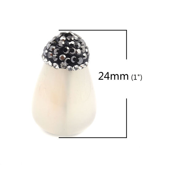 Image de Perles en Agate ( Naturel ) Goutte d'Eau Blanc à Strass Noir 24mm x 15mm, Trou: env. 1.9mm, 1 Pièce