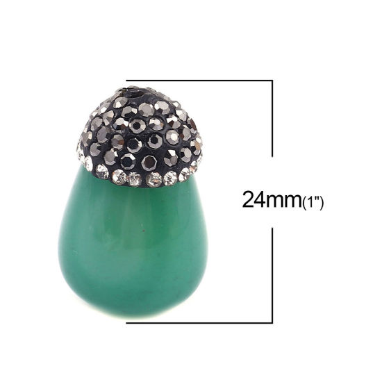 Image de (Classement A) Perles en Agate ( Naturel ) Goutte d'Eau Vert à Strass Noir 24mm x 15mm, Trou: env. 1.7mm, 1 Pièce