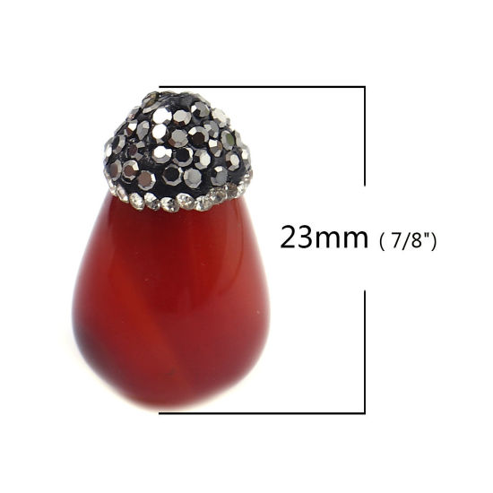 Image de (Classement A) Perles en Agate ( Naturel ) Goutte d'Eau Rouge Orangé à Strass Noir 24mm x 15mm, Trou: env. 2.4mm, 1 Pièce