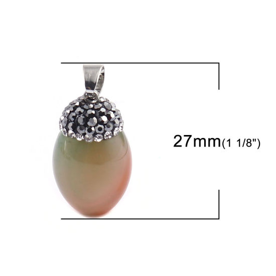 Image de 1 Pièce (Classement A) Pendentif Breloque en Agate ( Naturel ) Ovale Orange à Strass Noir 27mm x 13mm