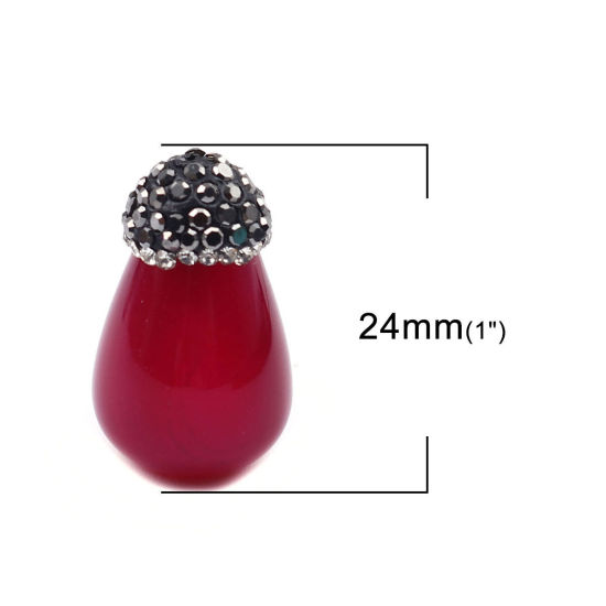 Image de (Classement A) Perles en Agate ( Naturel ) Goutte d'Eau Fuchsia à Strass Noir & Transparent 24mm x 15mm, Trou: env. 1.8mm, 1 Pièce