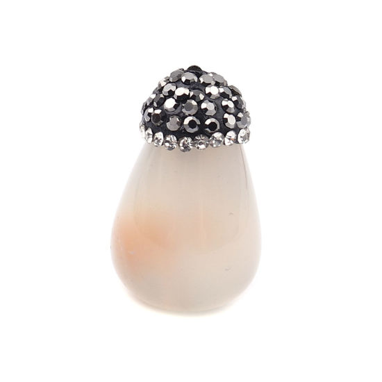 Picture of (Grade A) Agate ( Natural ) Beads Drop Creamy-White Black & Clear Rhinestone About 24mm x 15mm, Hole: Approx 1.8mm, 1 Piece