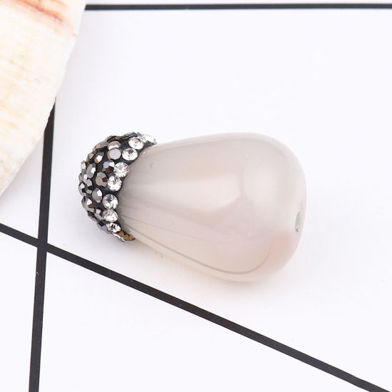 Image de (Classement A) Perles en Agate ( Naturel ) Goutte d'Eau Crème à Strass Noir & Transparent 24mm x 15mm, Trou: env. 1.8mm, 1 Pièce