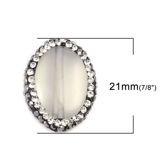 Picture of (Grade A) Agate ( Natural ) Beads Oval White Black & Clear Rhinestone About 21mm x 17mm, Hole: Approx 1.4mm, 1 Piece