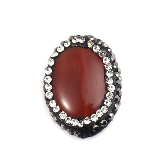 Image de (Classement A) Perles en Agate ( Naturel ) Ovale Rouge Orangé à Strass Noir & Transparent 21mm x 17mm, Trou: env. 1.4mm, 1 Pièce