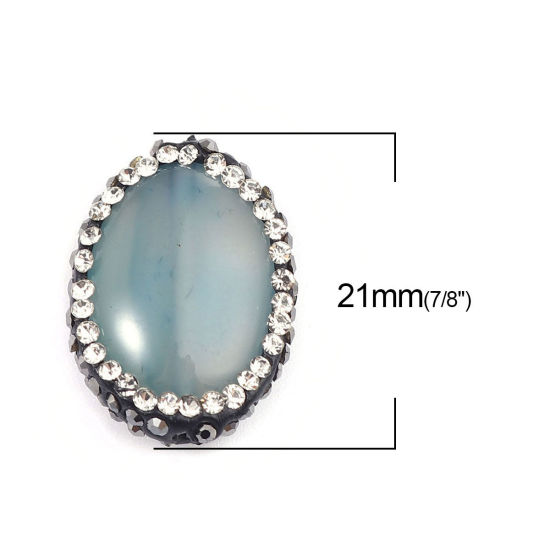 Image de (Classement A) Perles en Agate ( Naturel ) Ovale Gris à Strass Noir & Transparent 21mm x 17mm, Trou: env. 1.4mm, 1 Pièce