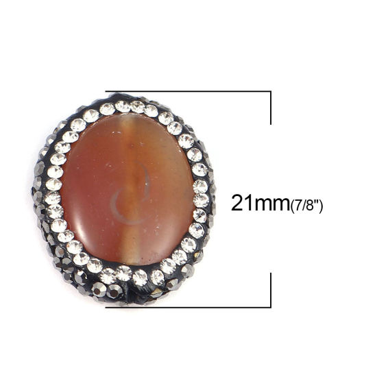 Picture of (Grade A) Agate ( Natural ) Beads Oval Brown Black & Clear Rhinestone About 21mm x 17mm, Hole: Approx 1.4mm, 1 Piece