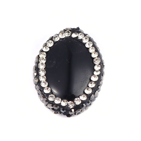Image de (Classement A) Perles en Agate ( Naturel ) Ovale Noir à Strass Noir & Transparent 21mm x 17mm, Trou: env. 1.4mm, 1 Pièce