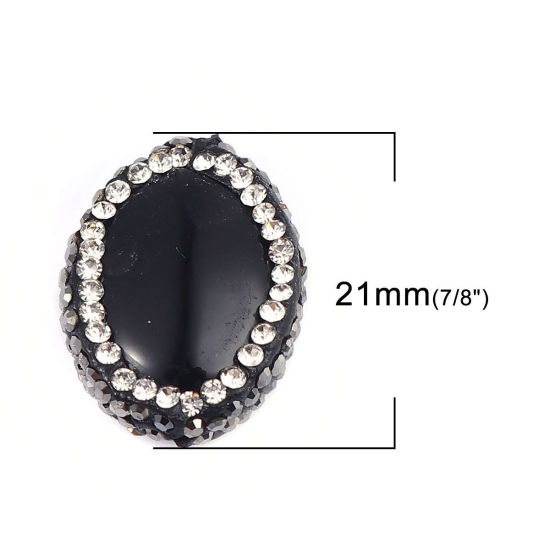 Picture of (Grade A) Agate ( Natural ) Beads Oval Black Black & Clear Rhinestone About 21mm x 17mm, Hole: Approx 1.4mm, 1 Piece