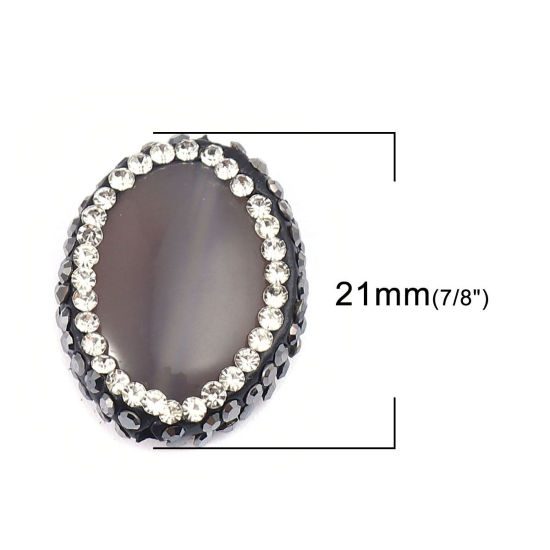 Picture of (Grade A) Agate ( Natural ) Beads Oval Gray Black & Clear Rhinestone About 21mm x 17mm, Hole: Approx 1.4mm, 1 Piece