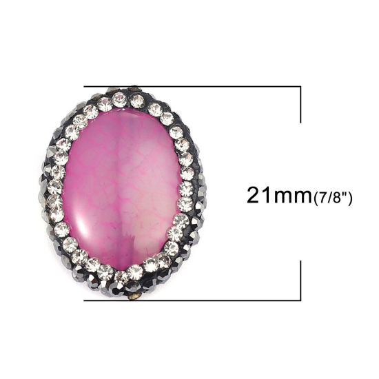Picture of (Grade A) Agate ( Natural ) Beads Oval Fuchsia Black & Clear Rhinestone About 21mm x 17mm, Hole: Approx 1.4mm, 1 Piece