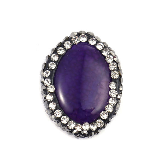 Picture of (Grade A) Agate ( Natural ) Beads Oval Purple Black & Clear Rhinestone About 21mm x 17mm, Hole: Approx 1.4mm, 1 Piece