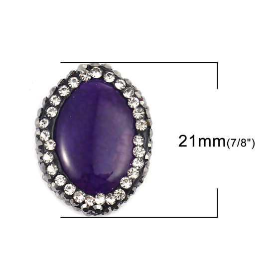 Picture of (Grade A) Agate ( Natural ) Beads Oval Purple Black & Clear Rhinestone About 21mm x 17mm, Hole: Approx 1.4mm, 1 Piece