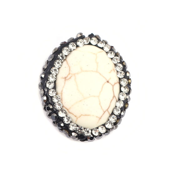 Image de (Classement A) Perles en Agate ( Naturel ) Ovale Blanc à Strass Noir & Transparent 21mm x 17mm, Trou: env. 1.4mm, 1 Pièce