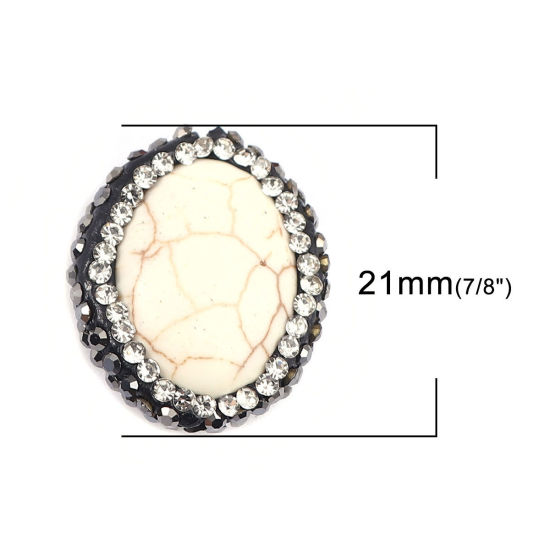 Image de (Classement A) Perles en Agate ( Naturel ) Ovale Blanc à Strass Noir & Transparent 21mm x 17mm, Trou: env. 1.4mm, 1 Pièce