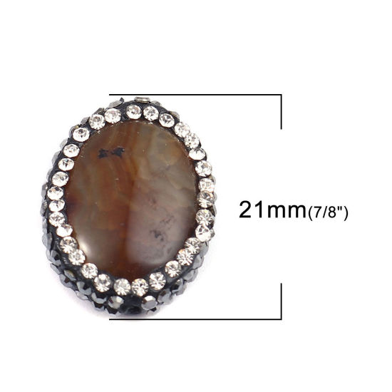 Picture of (Grade A) Agate ( Natural ) Beads Oval Coffee Black & Clear Rhinestone About 21mm x 17mm, Hole: Approx 1.4mm, 1 Piece