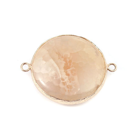Picture of (Grade A) Agate ( Natural ) Connectors Round Gold Plated Yellow 3.9cm x 3.1cm, 1 Piece