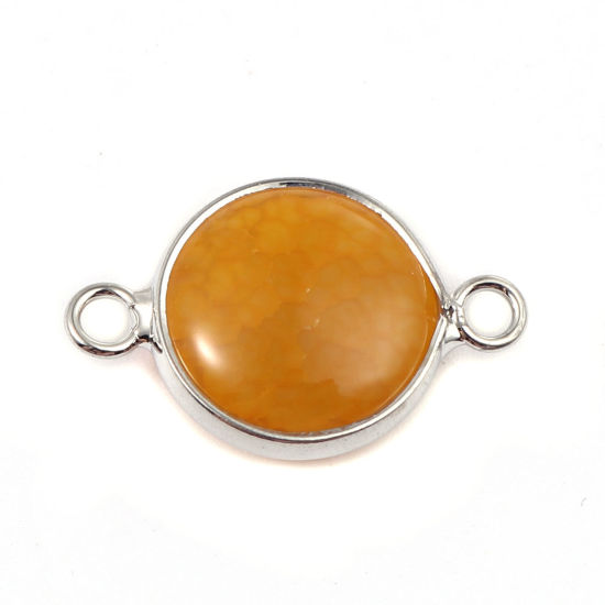 Picture of (Grade A) Agate ( Natural ) Connectors Round Silver Tone Yellow 23mm x 15mm, 1 Piece
