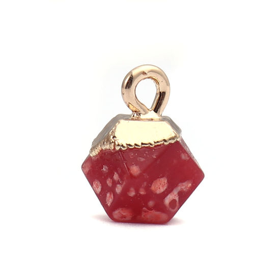 Picture of (Grade B) Stone ( Dyed ) Charms Gold Plated Red Polygon 12mm x 10mm, 1 Piece