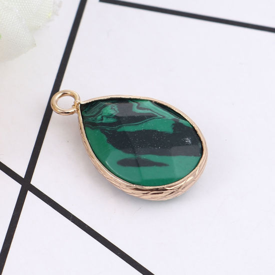 Picture of (Grade B) Malachite ( Natural ) Charms Drop Green Stripe 23mm x 14mm, 1 Piece