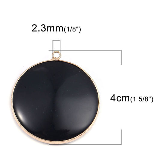 Image de (Classement A) Pendentifs en Agate ( Naturel ) Rond Doré Noir 4cm x 3.6cm, 1 Pièce