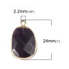 Picture of February Birthstone - (Grade A) Crystal ( Natural ) Charms Gold Plated Dark Purple Drop 24mm x 16mm, 1 Piece