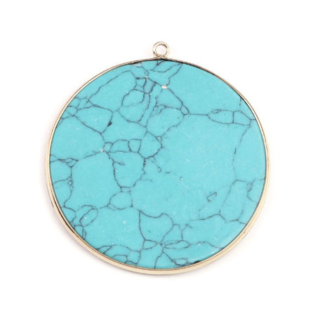 (Klasse A) Türkis ( Natur ) Anhänger Rund Vergoldet Blau Spalte 5.5cm x 5.1cm, 1 Stück