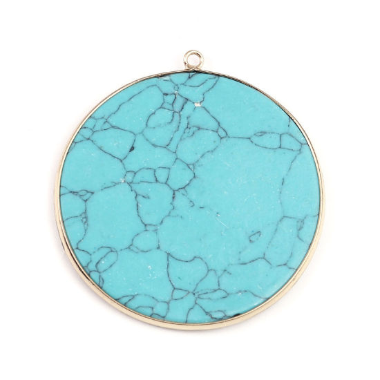 Picture of (Grade A) Turquoise ( Natural ) Pendants Gold Plated Blue Round Crack 5.5cm x 5.1cm, 1 Piece