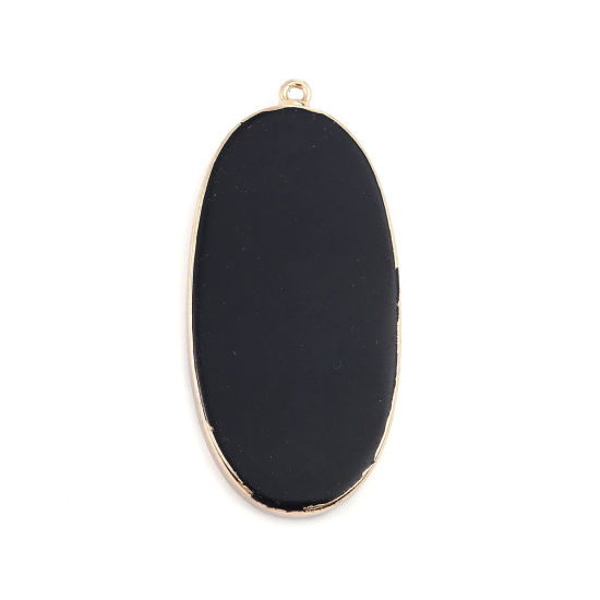 Picture of (Grade A) Agate ( Natural ) Pendants Oval Gold Plated Black 5.4cm x 2.6cm, 1 Piece