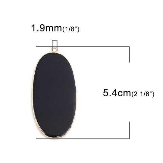 Image de (Classement A) Pendentifs en Agate ( Naturel ) Ovale Doré Noir 5.4cm x 2.6cm, 1 Pièce