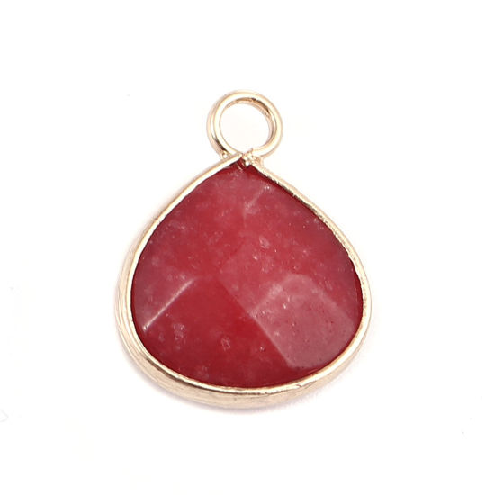 Picture of (Grade B) Stone ( Dyed ) Charms Gold Plated Red Drop 18mm x 14mm, 1 Piece