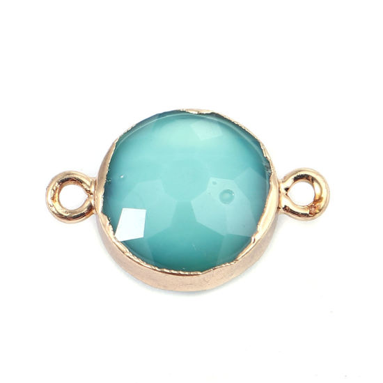 Picture of Natural Glass Connectors Round Gold Plated Mint Green Faceted 22mm x 14mm, 1 Piece