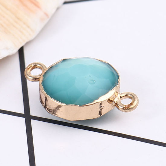 Picture of Natural Glass Connectors Round Gold Plated Mint Green Faceted 22mm x 14mm, 1 Piece