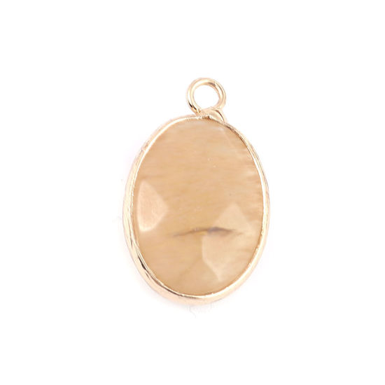 Picture of (Grade A) Agate ( Natural ) Charms Oval Gold Plated Light Beige 24mm x 14mm, 1 Piece
