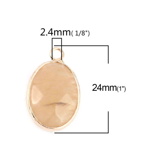 Image de (Classement A) Breloques en Agate ( Naturel ) Ovale Doré Beige Clair 24mm x 14mm, 1 Pièce