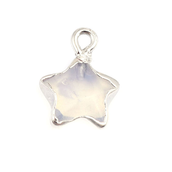 Picture of (Grade A) Opal ( Synthetic ) Charms Silver Tone Transparent Clear Pentagram Star 15mm x 13mm, 1 Piece