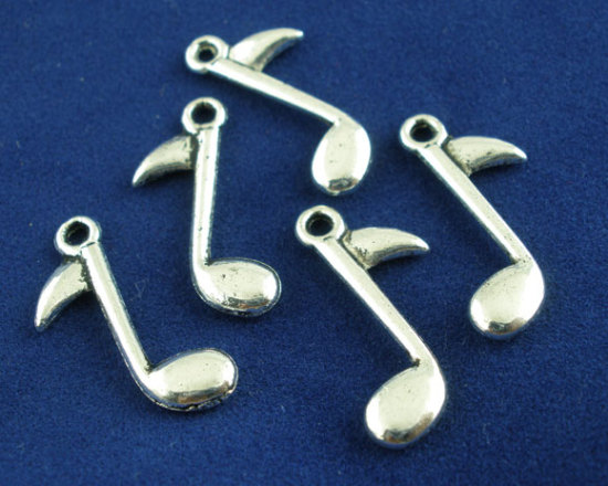 Picture of Charm Pendants Musical Note Antique Silver Color 23mm x10mm( 7/8" x 3/8"), 50 PCs