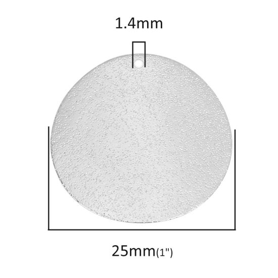 真鍮 チャーム シルバートーン 円形 つや消し 25mm 直径、 10 個 の画像