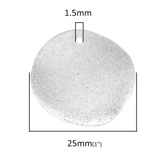 Image de Breloques en Laiton Rond Argent Mat Givré 25mm Dia, 10 Pcs