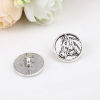 Picture of Zinc Based Alloy Sewing Shank Buttons Round Antique Silver Color Horse Carved 15mm Dia., 50 PCs