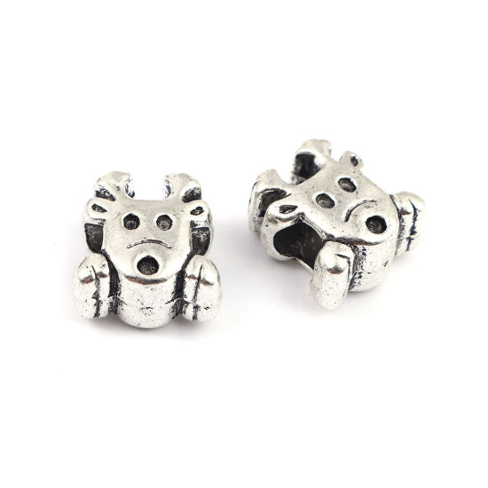 Picture of Zinc Based Alloy Spacer Beads Christmas Reindeer Antique Silver Color About 15mm x 14mm, Hole: Approx 5.7mm, 10 PCs
