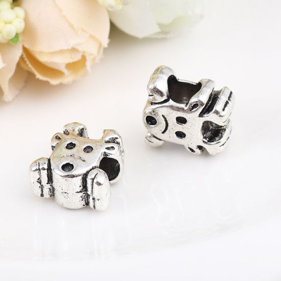 Picture of Zinc Based Alloy Spacer Beads Christmas Reindeer Antique Silver Color About 15mm x 14mm, Hole: Approx 5.7mm, 10 PCs