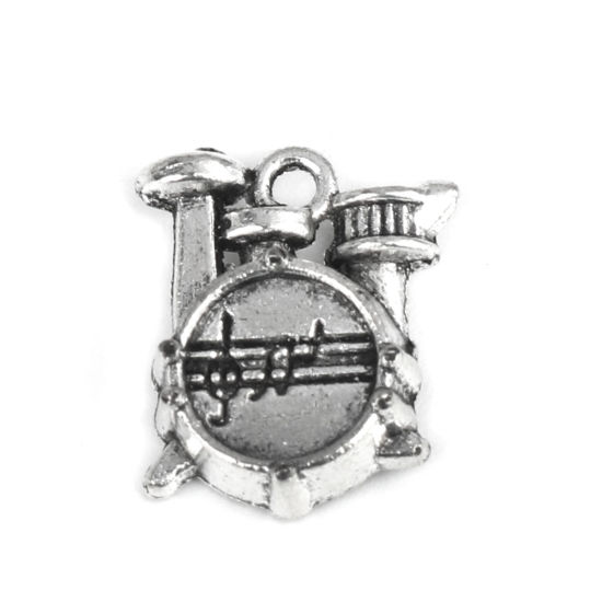 Picture of Zinc Based Alloy Music Charms Musical Instrument Drum Kit Antique Silver Color 16mm x 14mm, 30 PCs