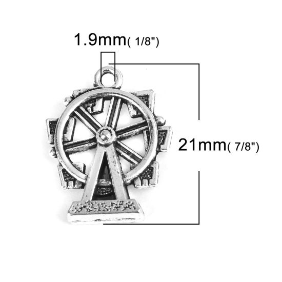 Picture of Zinc Based Alloy Charms Ferris Wheel Antique Silver Color 21mm x 17mm, 20 PCs