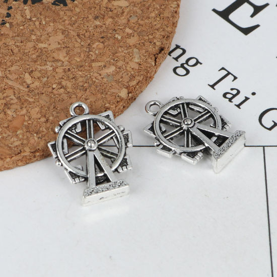 Picture of Zinc Based Alloy Charms Ferris Wheel Antique Silver Color 21mm x 17mm, 20 PCs
