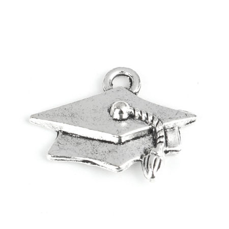 Zinc Based Alloy College Jewelry Charms Antique Silver Color Trencher Cap 25mm x 20mm, 20 PCs