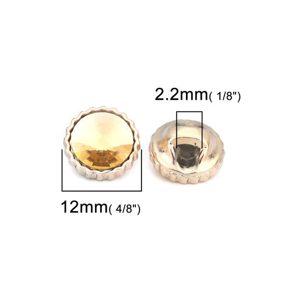 Image de Bouton de Haute Couture en ABS Rond Jaune Clair Or Clair A Facettes 12mm Dia, 50 Pcs