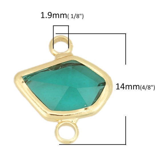 Picture of Brass & Glass Connectors Irregular Gold Plated Green Faceted 14mm x 12mm, 5 PCs                                                                                                                                                                               