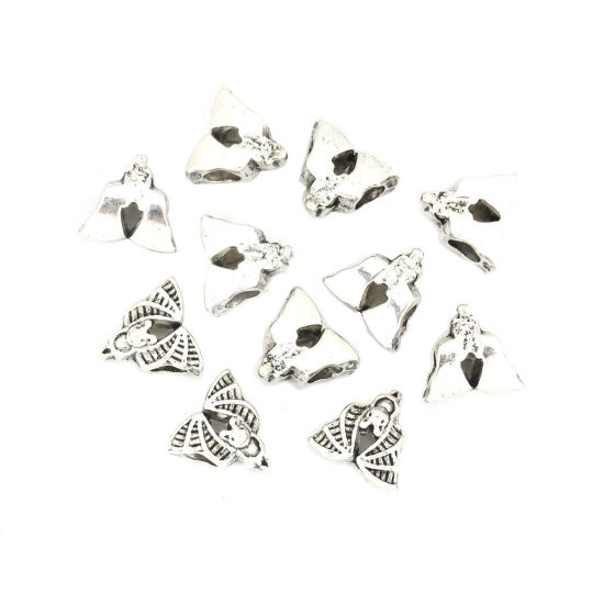 Picture of Zinc Based Alloy Beads Halloween Bat Animal Antique Silver Color About 13mm x 12mm, Hole: Approx 4.5mm, 40 PCs
